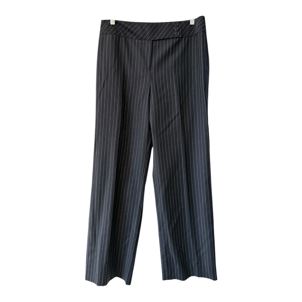 Loft Women's Laura Wool Navy Blue Pinstripe Dress Pants Trousers Straight Wide